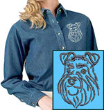 Schnauzer Portrait #1 Embroidered Women's Denim Shirt