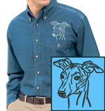 Whippet Portrait #2 Embroidered Men's Denim Shirt