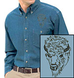 Bison Portrait #1 Embroidered Men's Denim Shirt