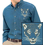 Jaguar Portrait #1 Embroidered Men's Denim Shirt