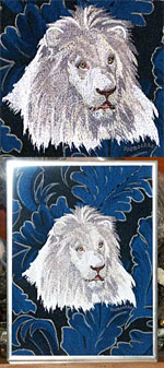 Lion High Def Embroidery Portrait #2 - White Lion on Canvas 9X12