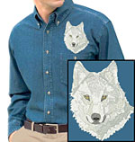 Wolf High Definition Portrait #3 Embroidered Men's Denim Shirt
