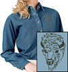 Bison Portrait #1 Embroidered Women's Denim Shirt