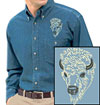 Bison Portrait #2 - White Buffalo Embroidered Men's Denim Shirt
