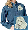 Lion HD Portrait #2 - White Lion Embroidered Women's Denim Shirt