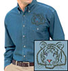 Tiger Portrait #1 Embroidered Men's Denim Shirt