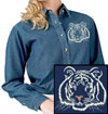 Tiger Portrait #2 - White Tiger Embroidered Women's Denim Shirt