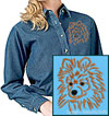 Brown Pomeranian Portrait Embroidered Ladies Denim Shirt for Pomeranian Lovers - Click to Enlarge