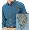 Bison Portrait #3 - Wilde Buffalo Embroidered Mens Denim Shirt for Bison Lovers - Click to Enlarge