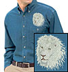 High Definition White Lion Portrait HD4 Embroidered Mens Denim Shirt for Lion Lovers - Click to Enlarge