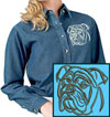 Bulldog Portrait #1 Embroidered Women's Denim Shirt