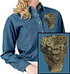 Bison High Definition Portrait #1 Embroidered Womens Denim Shirt
