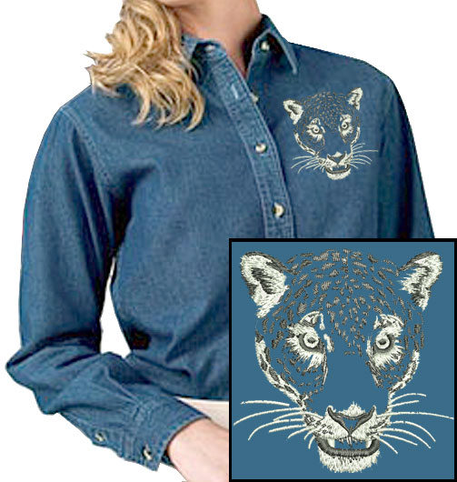 Hammered Dulcimer Embroidery - Las&apos; Denim Shirt